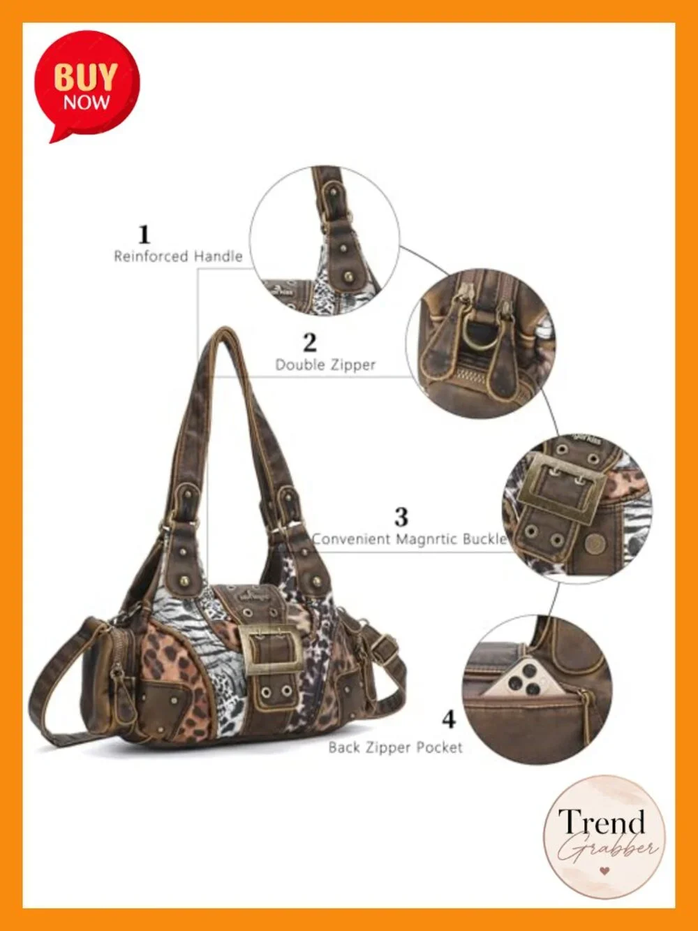 Vegan Leather Hobo Crossbody Shoulder Bag Multi-Pocket